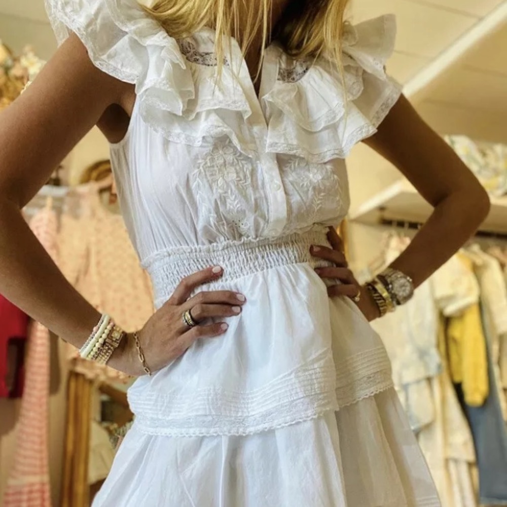 LoveShackFancy White Ruffle Mini Dress